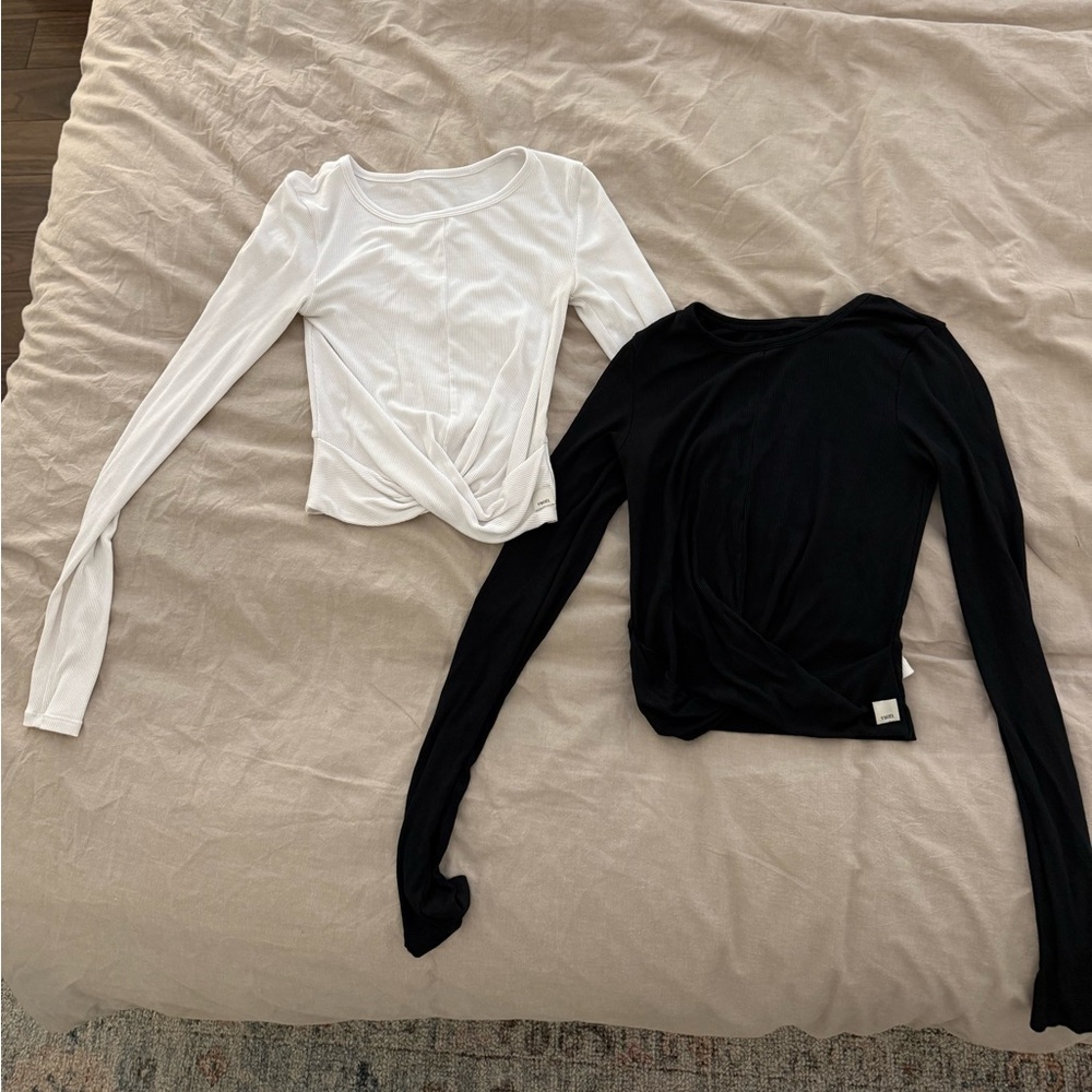 Vuori Twist-Front Crop Tops in White and Black